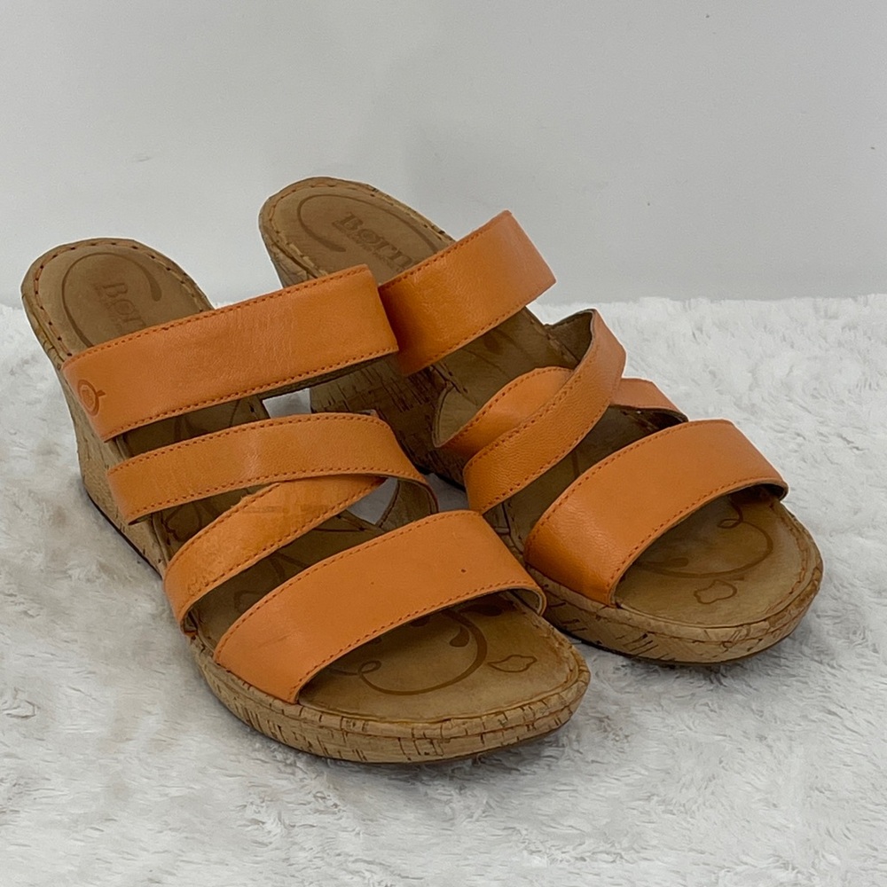 BORN Orange Wedge Sandals WOMENS SIZE 10 M